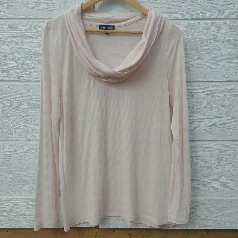 Lord & Taylor pale nude pink cowl neck super soft viscose top sweater La…